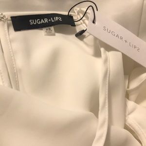 Sugarlips Tops - White Ruffled Cold Shoulder Top Sugarlips Tops - White Ruffled Cold Shoulder Top